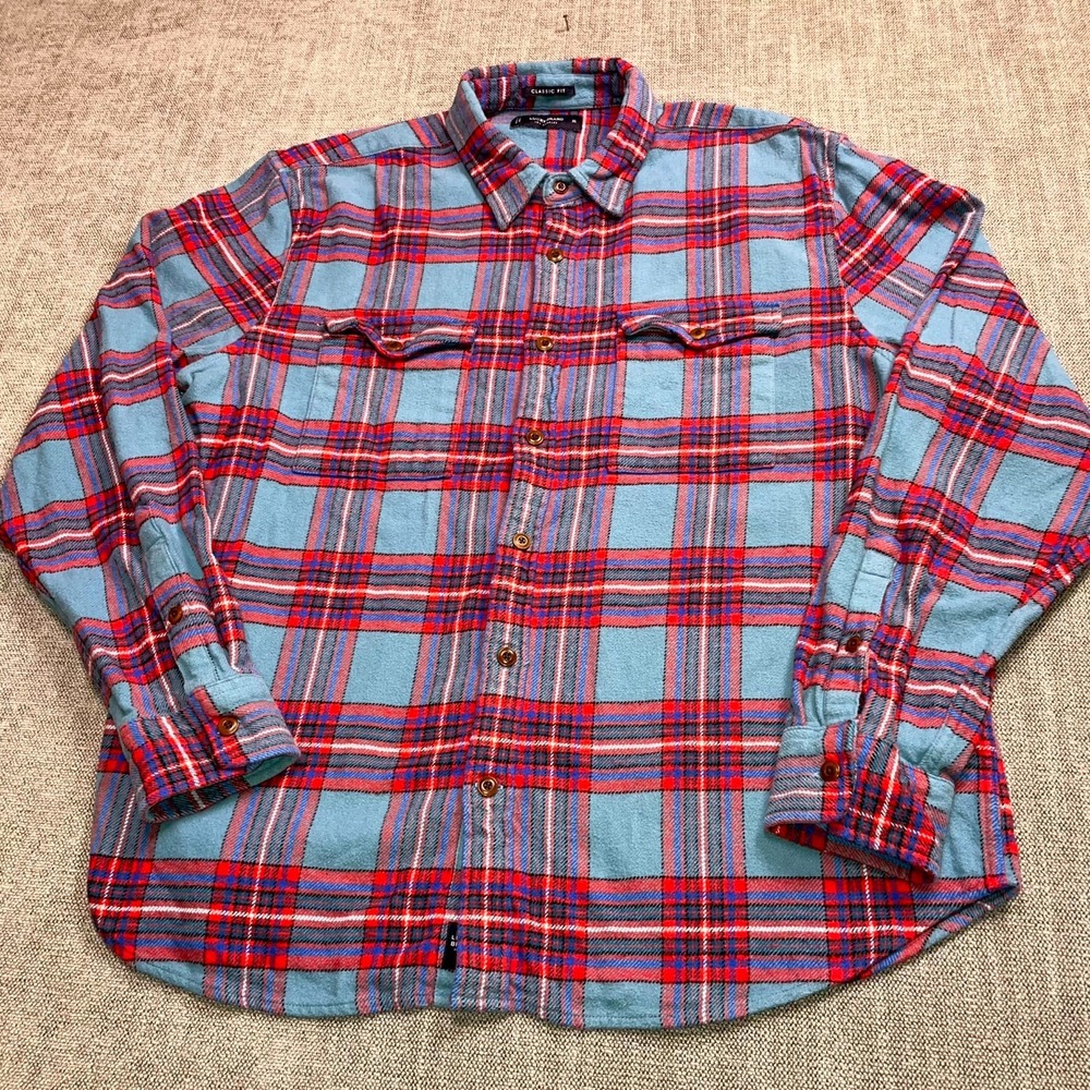 Lucky Brand Flannel Shirt Mens XL Multi Plaid Classic Fit Long Sleeve Button Up